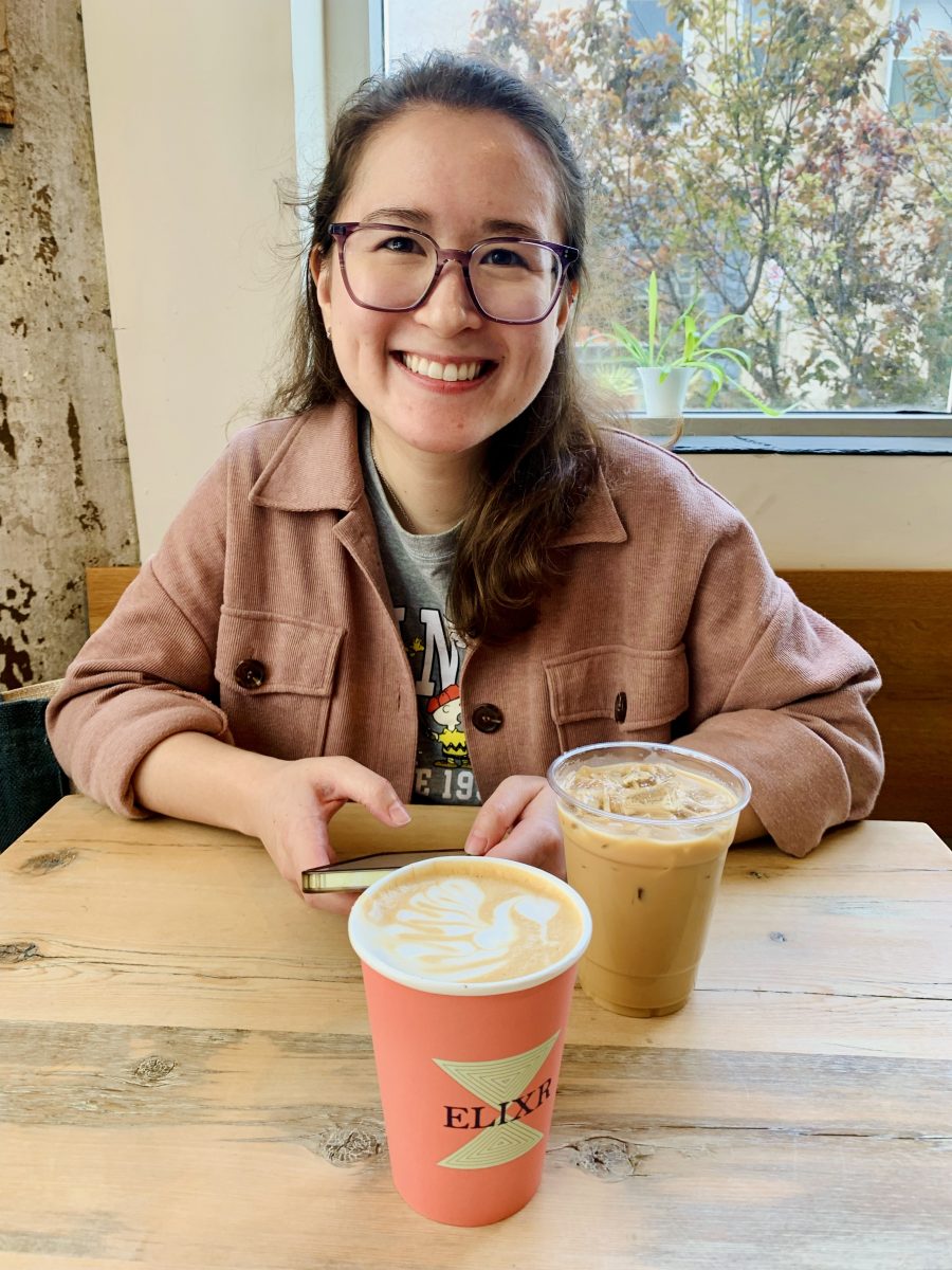 A picture of Heather Robinson at a coffee shop